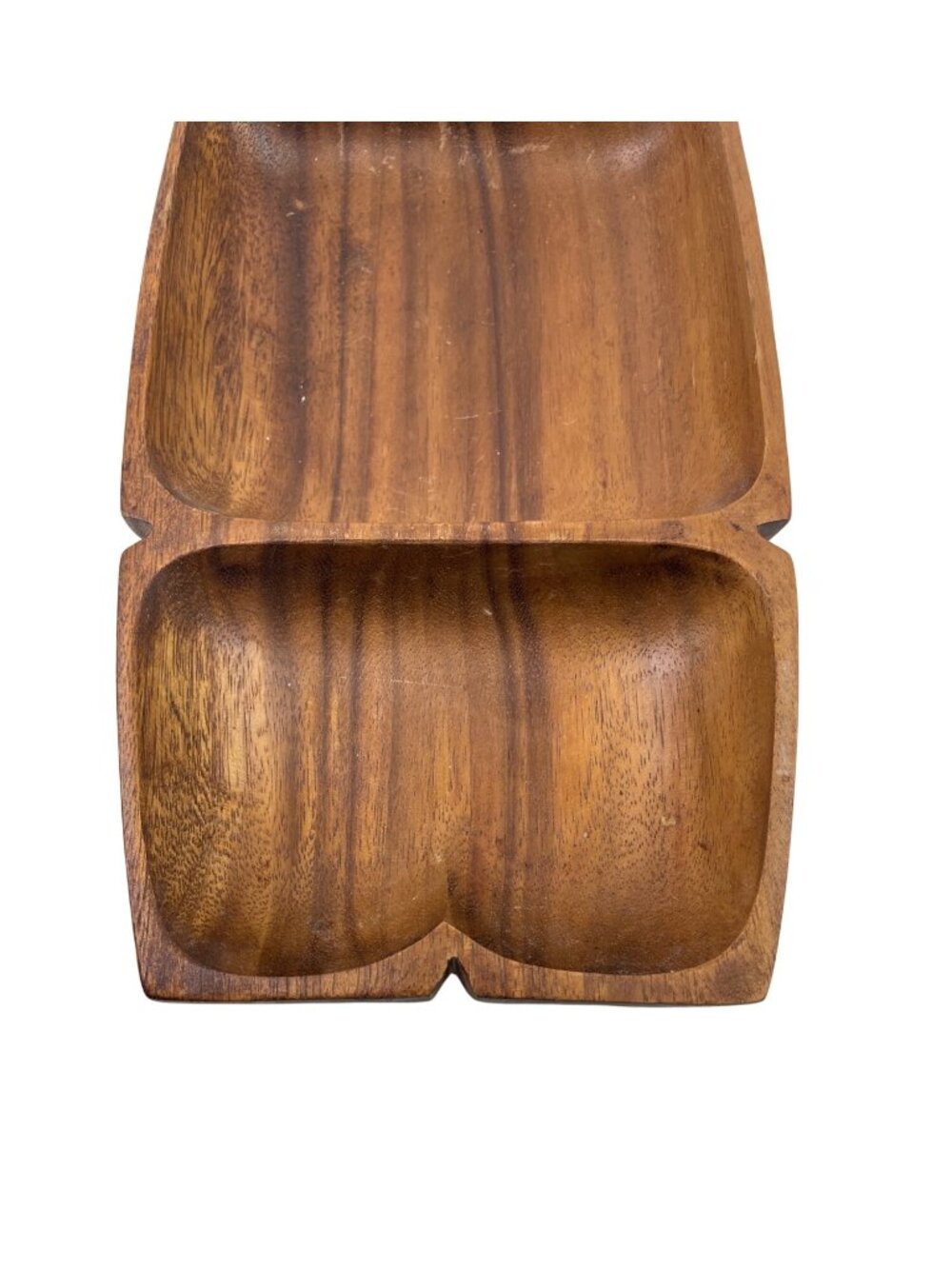 Hand-Carved Wooden Divided Serving Tray With Scalloped Edge - Vintage Rustic Dec - Picture 5 of 14
